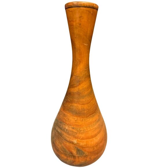 Vintage Handcrafted Wooden  Vase With Natural Grain & Rustic Finish - Picture 9 of 9